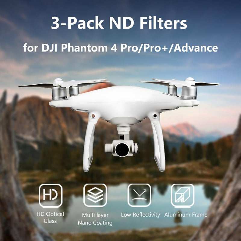 LENSKINS فلتر عدسة كاميرا LENSKINS 3 عبوة ND4/ND8/ND16 لـ DJI Phantom 4 Pro/Pro+/Advance، عدسات AGC، محكم ضد الطقس، فلتر كثافة محايدة متعدد المقاومات - Image 2